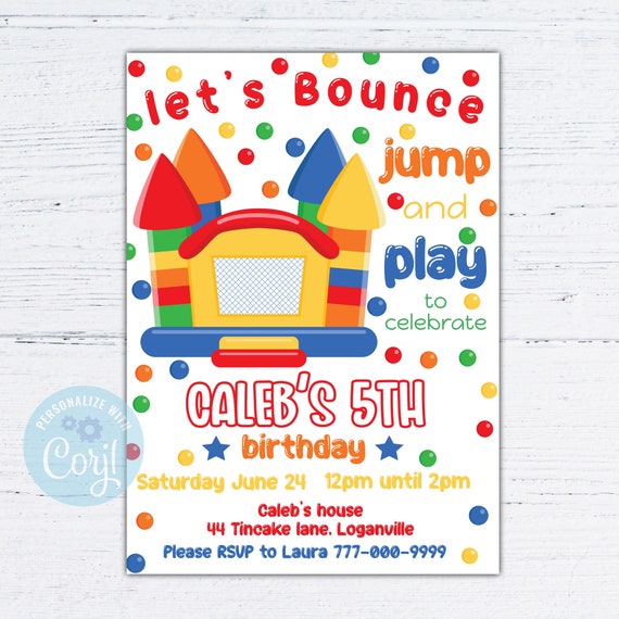 Bounce house birthday invitation,editable let's bounce invites, bounce