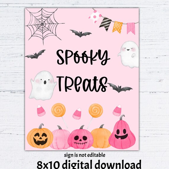 Spooky treats sign, Instant download Halloween party sign, Halloween birthday food table sign, 8x10 printable sign Il_570xn