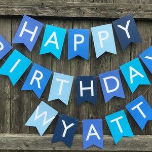 Blue ombré birthday. Blue ombré banner. Happy Birthday banner personalized. Boy Birthday banner. Blue birthday banner.