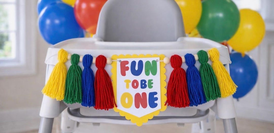 It’s Fun to Be One 1st Birthday, Primary Colors High Chair Banner, Cake ...