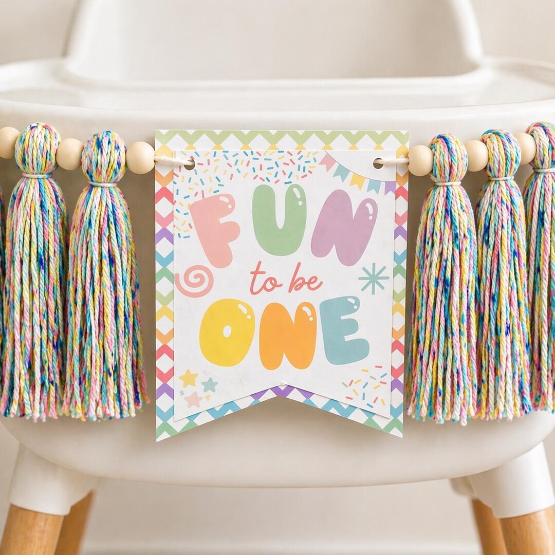 It’s Fun to Be One First Birthday, Pastel Rainbow High Chair Banner ...