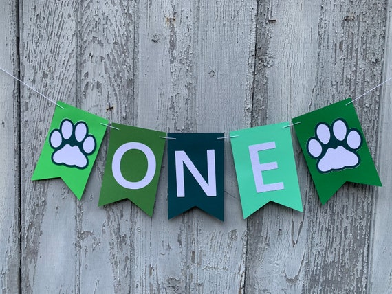 Paw print Birthday banner. Pawty banner. Puppies first birthday. Dog ...