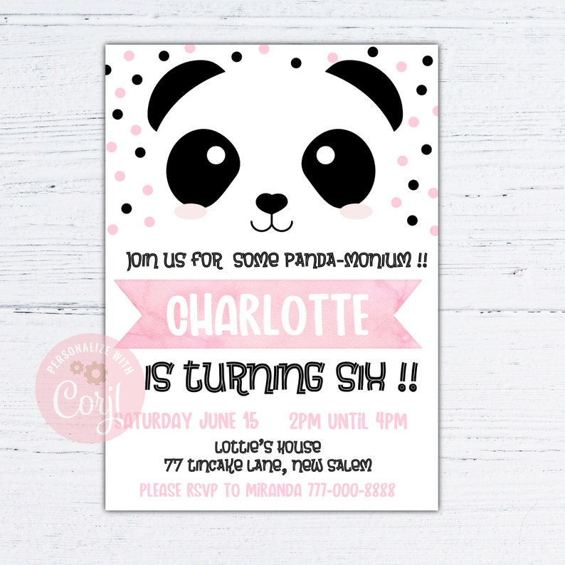 Panda Birthday Invitation Panda Party Invite Girl Panda Etsy