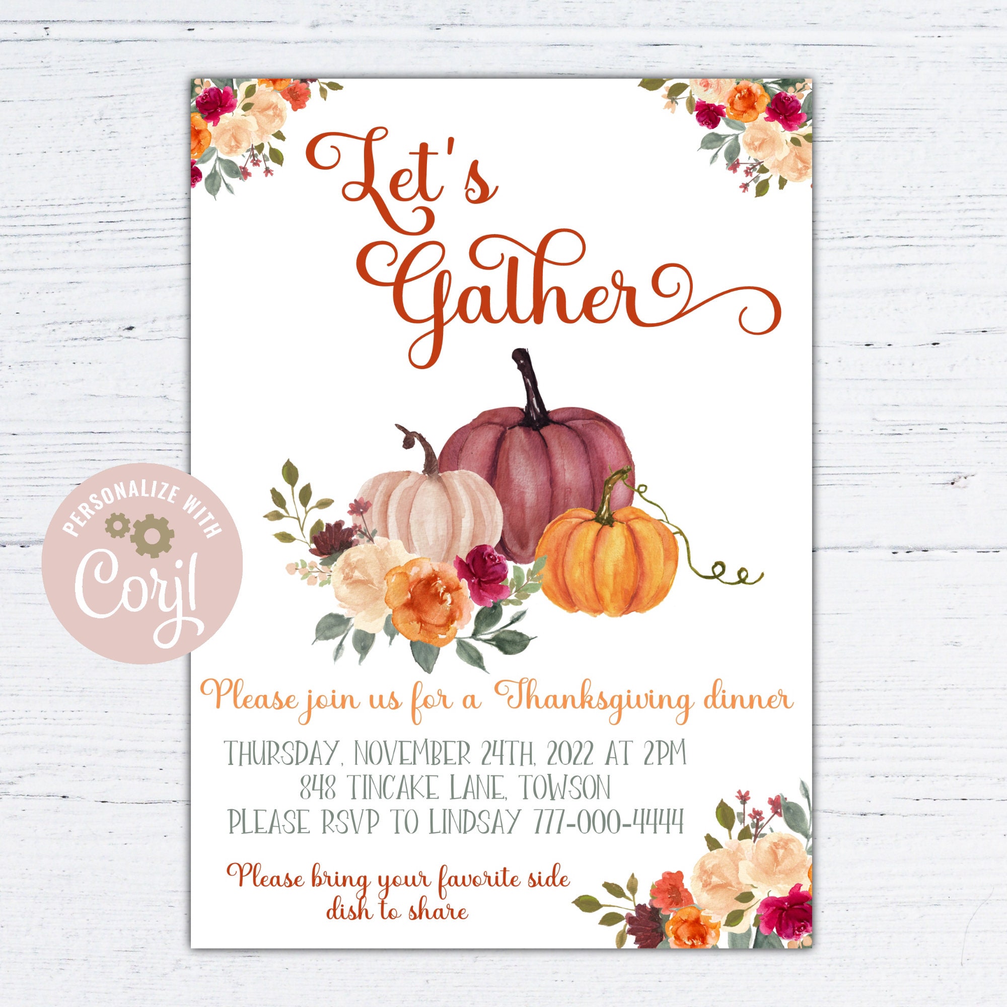 Thanksgiving dinner invitation Let's gather Thanksgiving -  Portugal