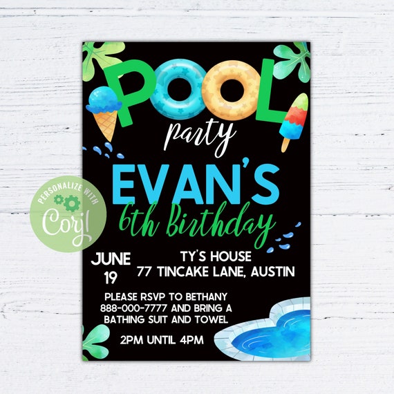 pool party invitation boy, editable pool birthday party invitation ...