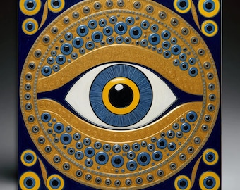 Art Nouveau Ceramic Tile: Klimt-Inspired Eye Wall Art