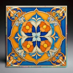 Ceramic Tile Colorful Art Nouveau  Inspired by Alphonse Mucha | Handcrafted Ceramic Art | Gift | Wall  Decor | Coasters | Tile #4