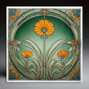 Ceramic Tile Colorful Art Nouveau Tile Wedding l Birthday l Holiday Gift | Handcrafted Ceramic Art | Gift | Wall Art | Coasters | Tile #14