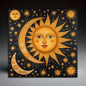 Celestial Art | Sun Art | Ceramic Tile | Colorful Tile | Handcrafted Ceramic Art | Gift | Wall Art | Coasters | Tabletop Art