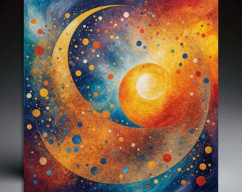 Celestial Ceramic Tile Art: Handcrafted Sun & Moon Wall Decor
