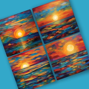 Ventura Sunset Ceramic Coasters: Abstract Art, Set of 4