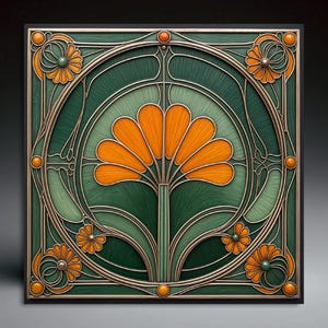 Art Nouveau Ceramic Tile: Handcrafted Wall Art, Coaster, or Gift