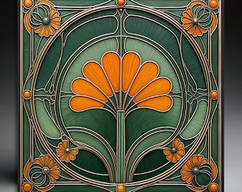 Art Nouveau Ceramic Tile: Handcrafted Wall Art, Coaster, or Gift