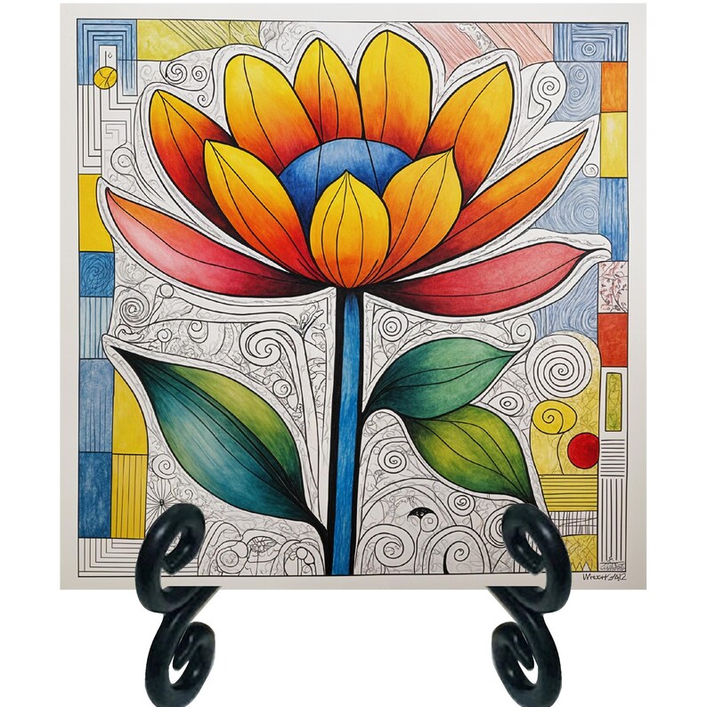 Ceramic Tile Colorful Abstract Inspired by Paul Klee Handcrafted