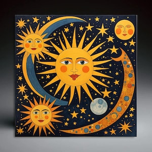 Celestial Art | Sun Art | Ceramic Tile | Colorful Tile | Handcrafted Ceramic Art | Gift | Wall Art | Coasters | Tabletop Art