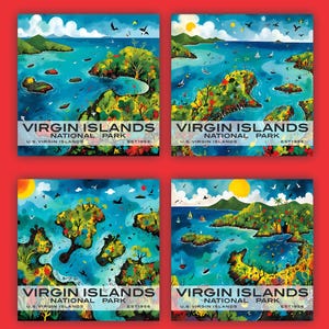 Virgin Islands National Park Coaster Set - Abstract Design – Ceramic Tile Coasters  - Great Gift Idea for Birthdays and Weddings - Set of 4