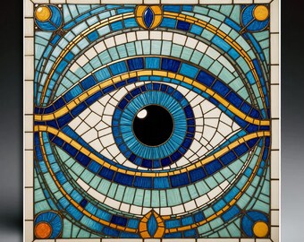 Art Nouveau Evil Eye Ceramic Coasters: Klimt-Inspired, Set of 4