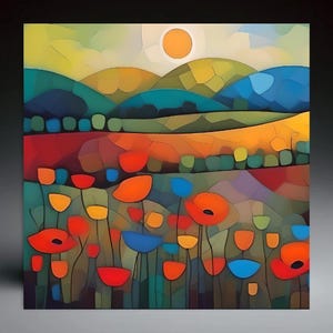 Abstract Floral Ceramic Tile: Colorful Landscape Art, 6x6 or 8x8