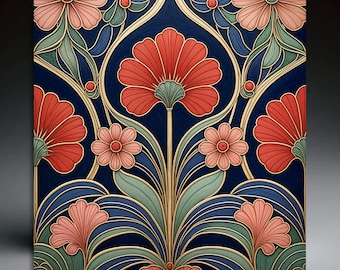 Art Nouveau Floral Ceramic Trivet: Colorful Abstract Tile Art