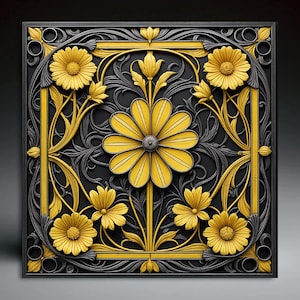 Art Nouveau Yellow Flower Ceramic Coasters | Handcrafted Perfect for Housewarming Wedding  Birthday Gifts Set of 4
