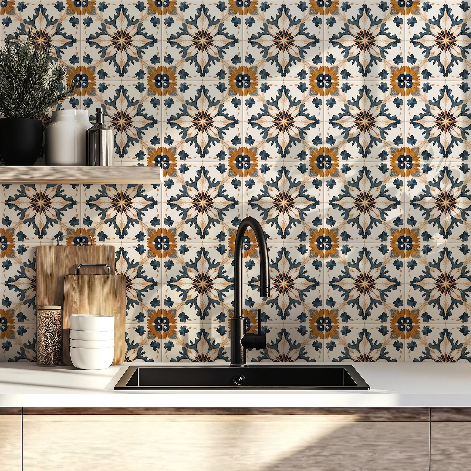 Rustic Spanish Style Ceramic Tile: Mediterranean Kitchen Bathroom ...