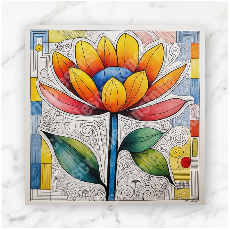 Ceramic Tile Colorful Abstract Inspired by Paul Klee Handcrafted