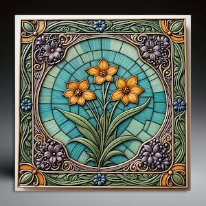 Ceramic Tile Colorful Art Nouveau Tile Wedding l Birthday l Holiday Gift | Handcrafted Ceramic Art | Gift | Wall Art | Coasters | Tile #18