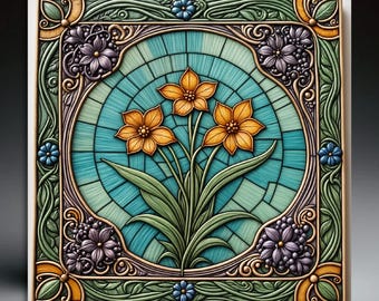 Art Nouveau Ceramic Tile | Handcrafted Floral Wall Art