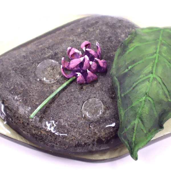 Hand-Painted River Rock--"Clover And Leaf At River Bank"