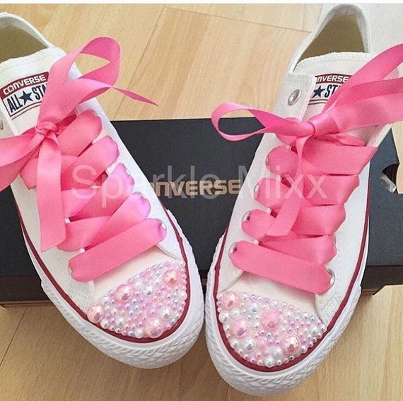 pink converse with ribbon laces