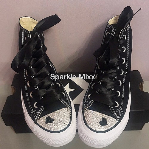 Heart Converse Custom Converse High Tops Black Wedding High - Etsy Heart Converse Custom Converse High Tops Black Wedding High - Etsy