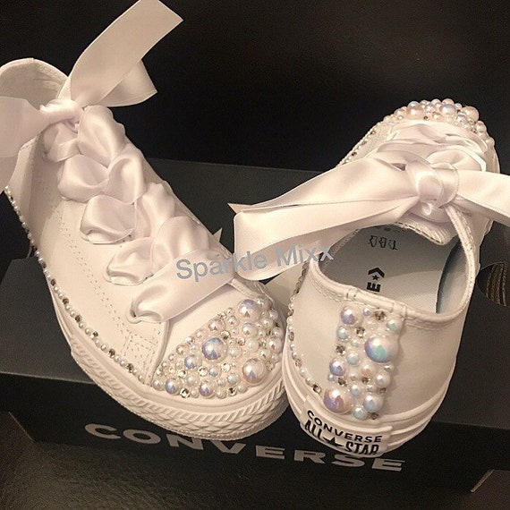 White Crystal and Pearl Converse with 