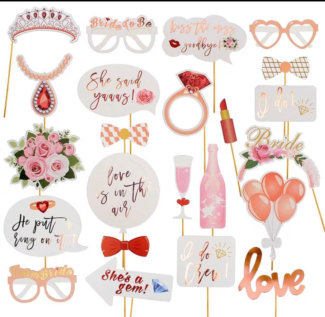 Wedding Photo Booth Props Rose Gold Hen Party Photo Props Etsy UK