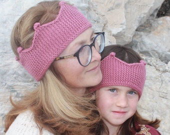 Knitted headband crown, Winter ear warmers, Mommy and me, Gift Girlfriend , Knit hairband