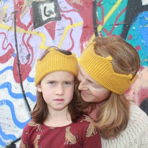 Knitted headband crown, Winter ear warmers, Mommy and me, Gift Girlfriend , Knit hairband ochre