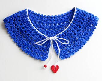 Collier au crochet bleu, Col détachable, Col Peter Pan, Collier coton, Col bleu Dickey, Vêtements de soirée