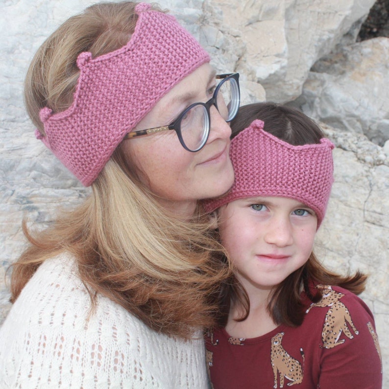 Knitted headband crown, Winter ear warmers, Mommy and me, Gift Girlfriend , Knit hairband pale violet red