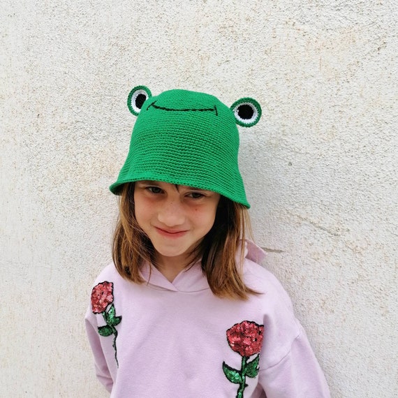 Crochet Bucket Hat, Frog Hat, Crochet Frog, Brimmed Summer Hat, Toddler  Beach Hat 