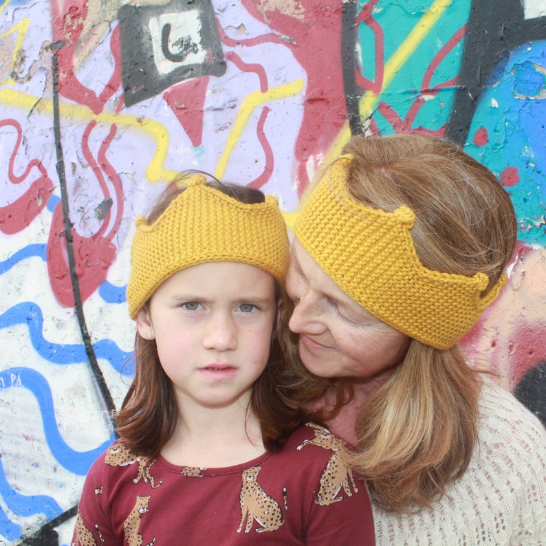 Knitted headband crown, Winter ear warmers, Mommy and me, Gift Girlfriend , Knit hairband ochre