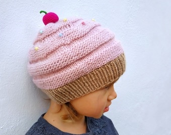 Pink Beanie Hat, Pink Cupcake Hat for Baby, Funny Hat, Slouchy Toddler Winter Hat, Warm Cozy Christmas Gift