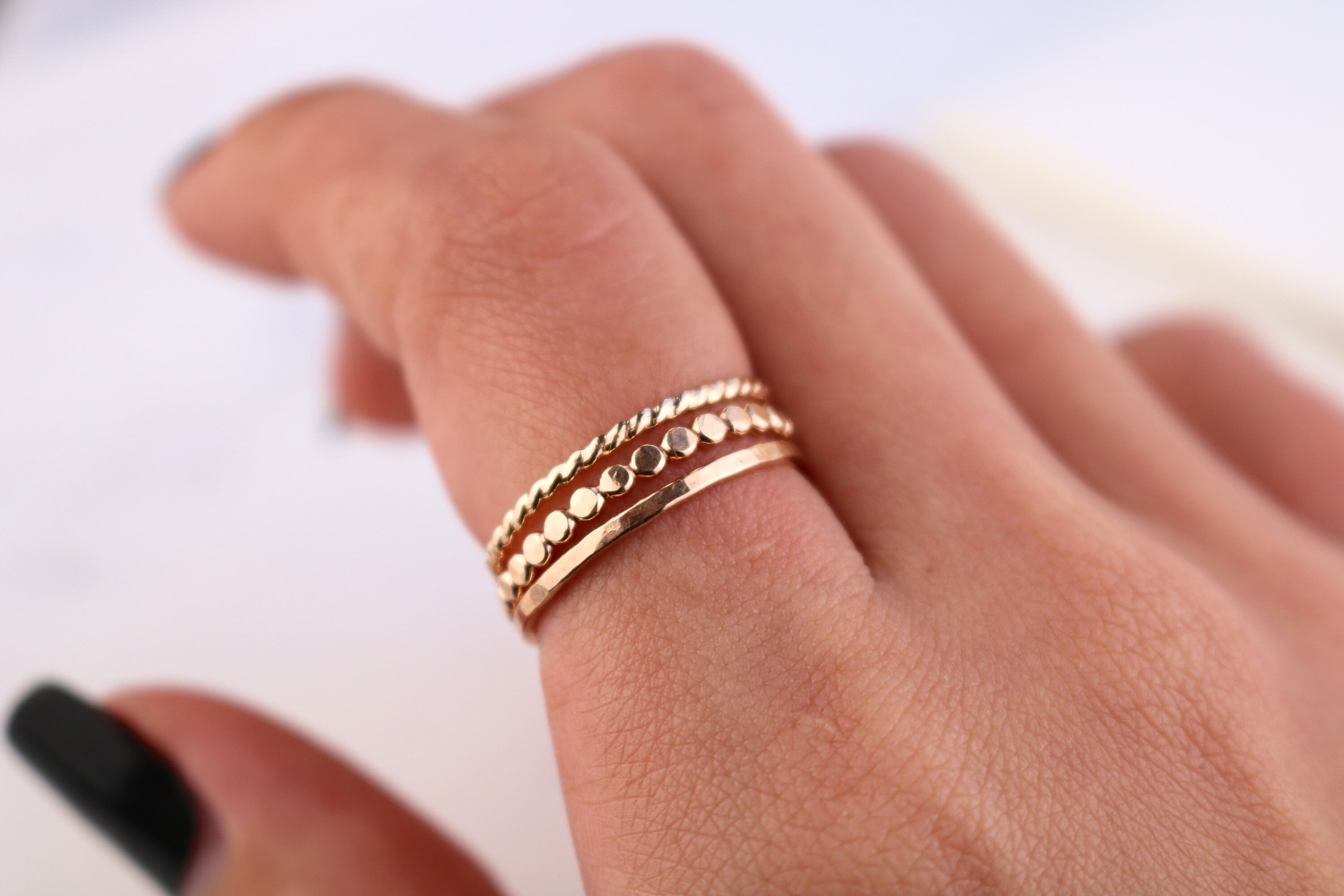 NEVERLAND SET . Set Of 3 Rings . Mixed Texture Rings . Hammered Stack…