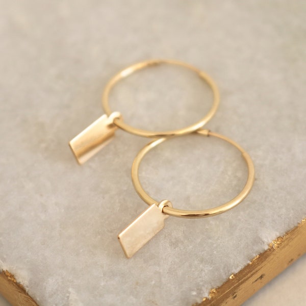 MINI HOOPS TAG . Hoop Earrings . Tag Mini Hoops . Hoops with Charms . Charm Hoops . Gold Earrings . Charm Earrings . Gold Filled Earrings