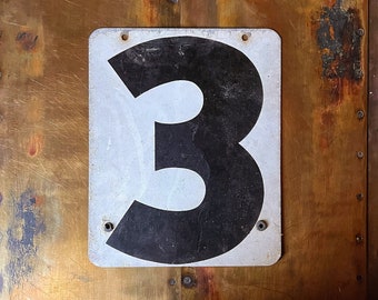 Vintage Metal Number 3 Sign, Football Downs Indicator Sign