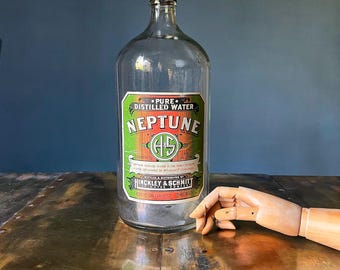 Antique Hinckley and Schmitt Water Bottle, Neptune Label, Advertising Collectible