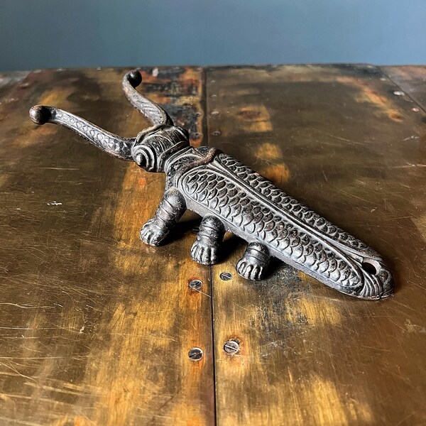 Vintage French Cast Iron Beetle Boot Jack, Daniel Brevete Paris, Metal Beetle Bug Statue
