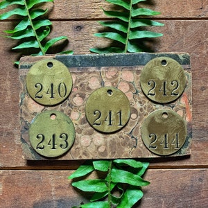Vintage Brass Number Tag, One Industrial Metal Round Tag