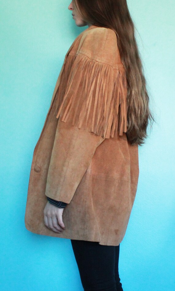Suede Fringe Jacket | Padded Shoulders | 80s-90s - image 4