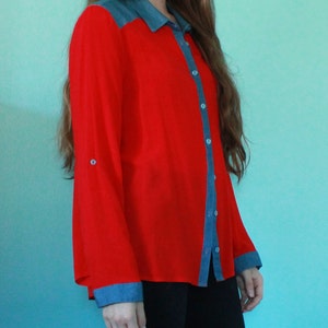 Red button down Denim western yoke Women's large image 3