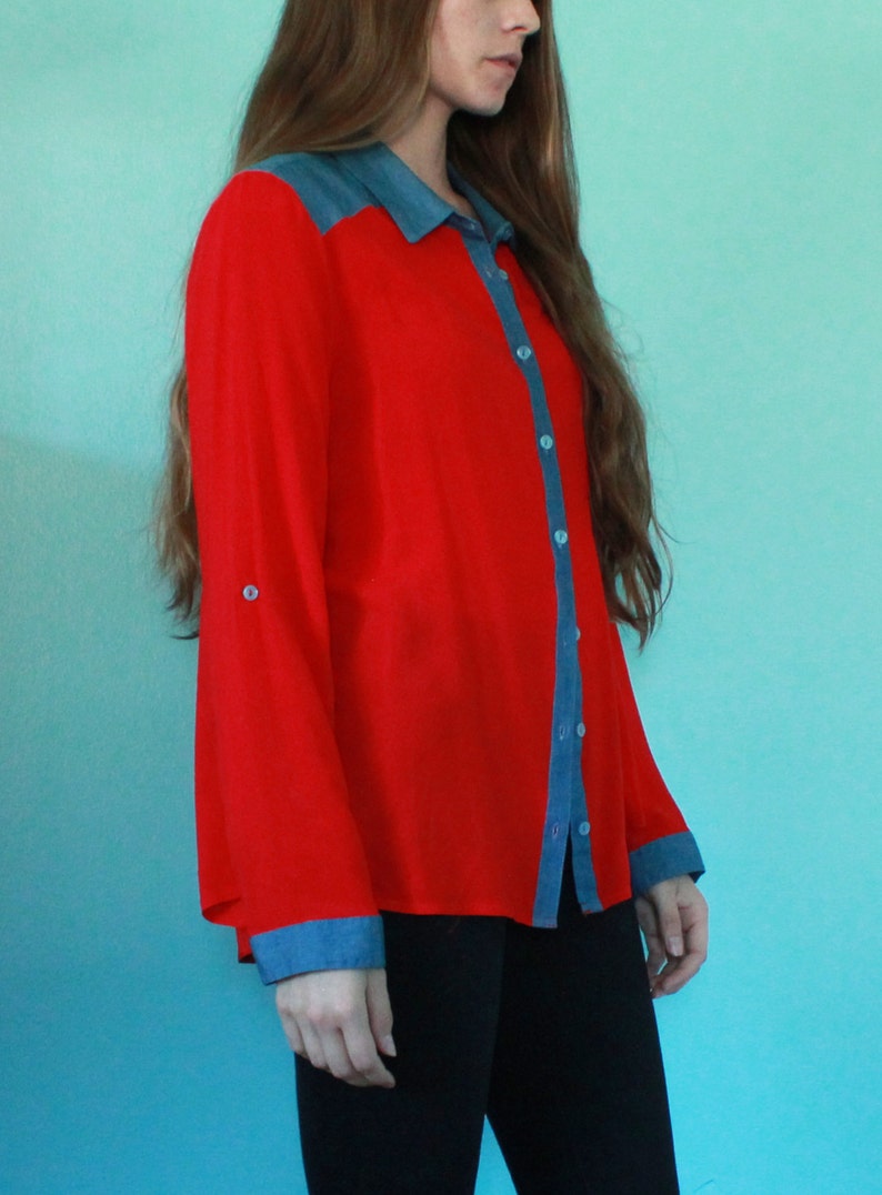 Red button down Denim western yoke Women's large image 3