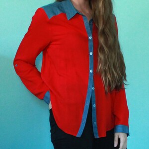 Red button down Denim western yoke Women's large image 4